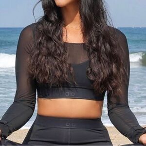 ALO YOGA Long Sleeve Mesh Black Crop Sports Bra